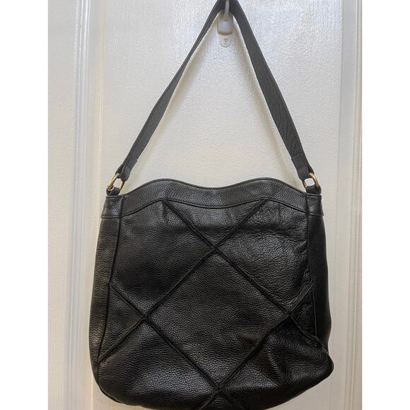 Nyla Noor black leather quilted shoulder purse vintage - Picture 2 of 13